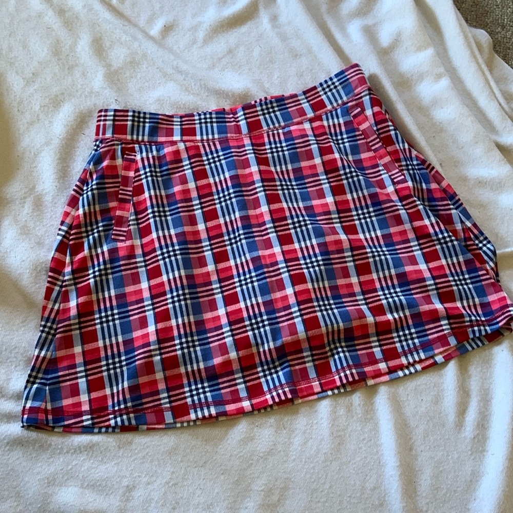 Talbots sport skort red white blue plaid with red shorts 1X petite golf walking